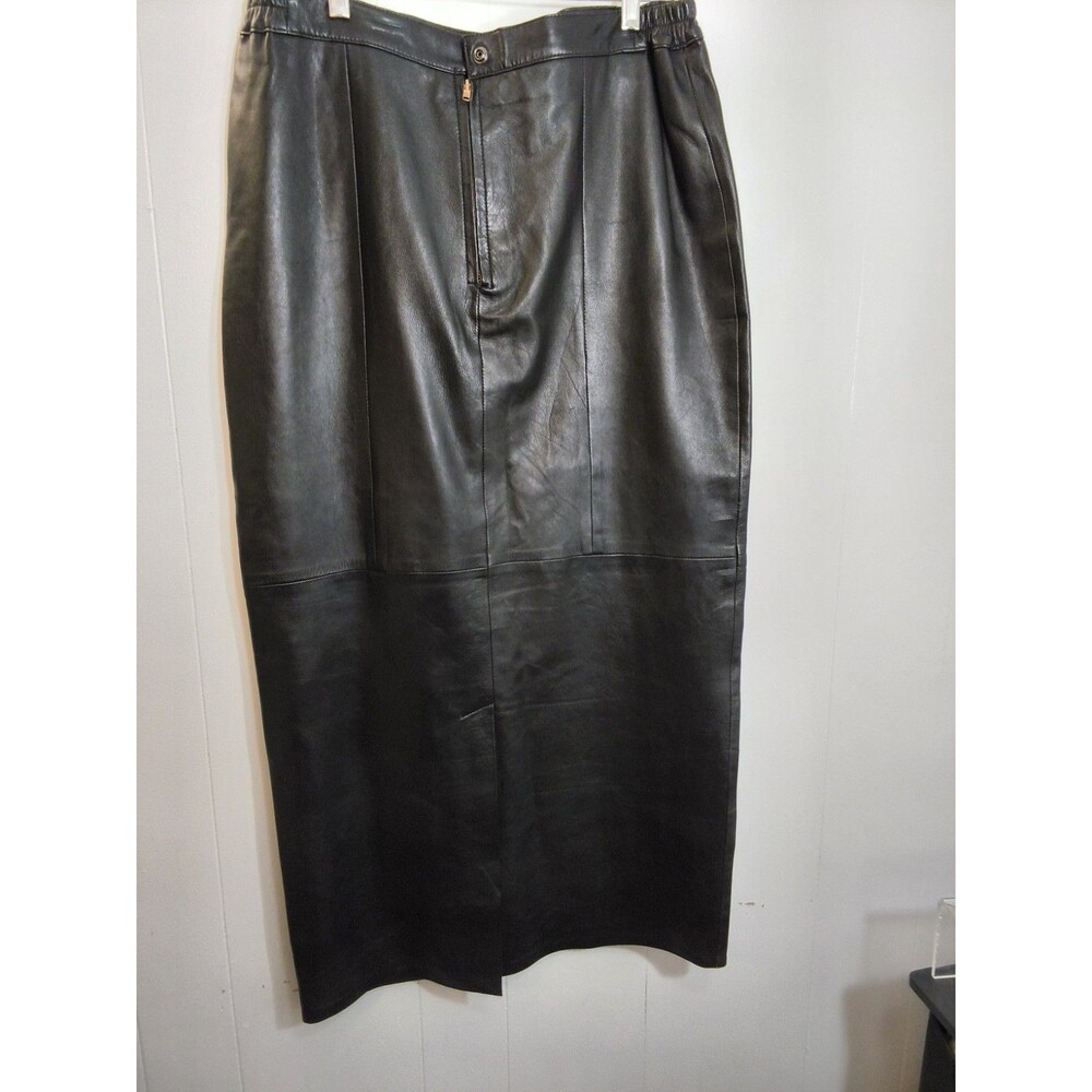 Vintage black Leather Maxi Skirt with slit in back Size 14